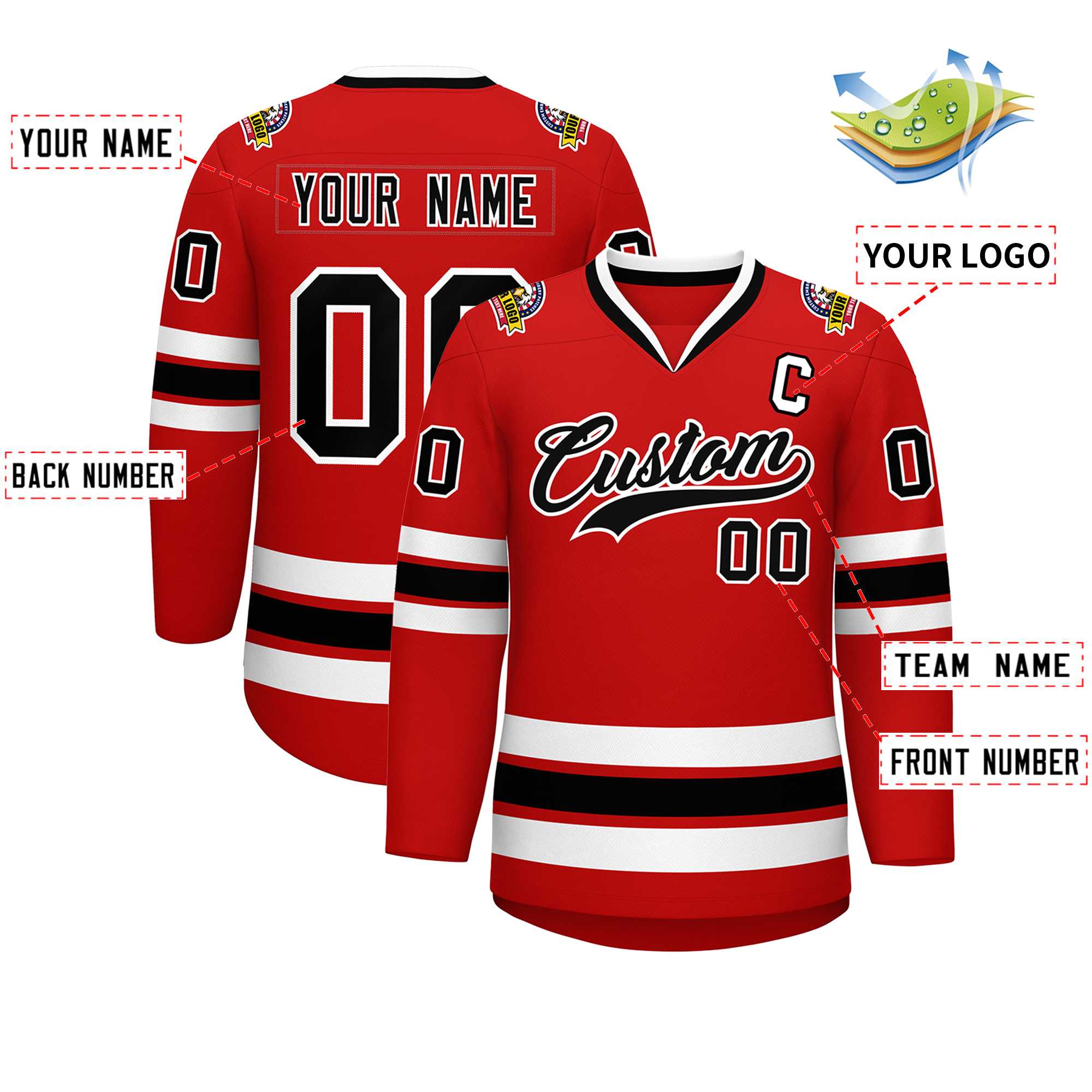 Custom Red Black-White Classic Style Hockey Jersey