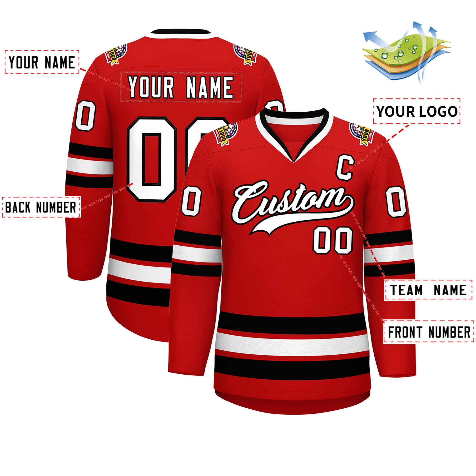 Custom Red White-Black Classic Style Hockey Jersey