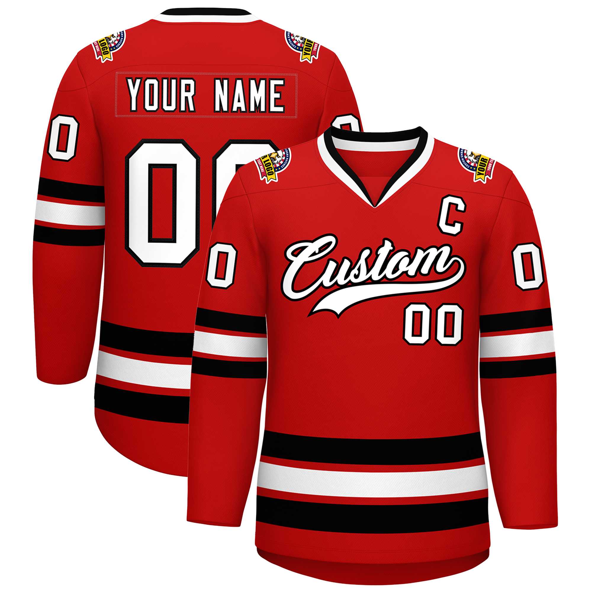 Custom Red White-Black Classic Style Hockey Jersey