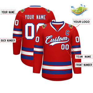 Custom Red White-Royal Classic Style Hockey Jersey