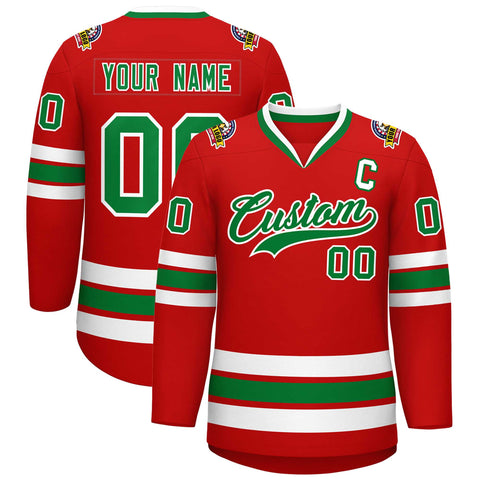 Custom Red Kelly Green-White Classic Style Hockey Jersey