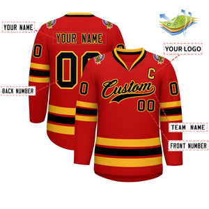 Custom Red Black-Gold Classic Style Hockey Jersey