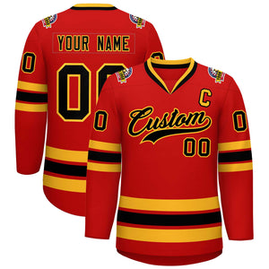 Custom Red Black-Gold Classic Style Hockey Jersey