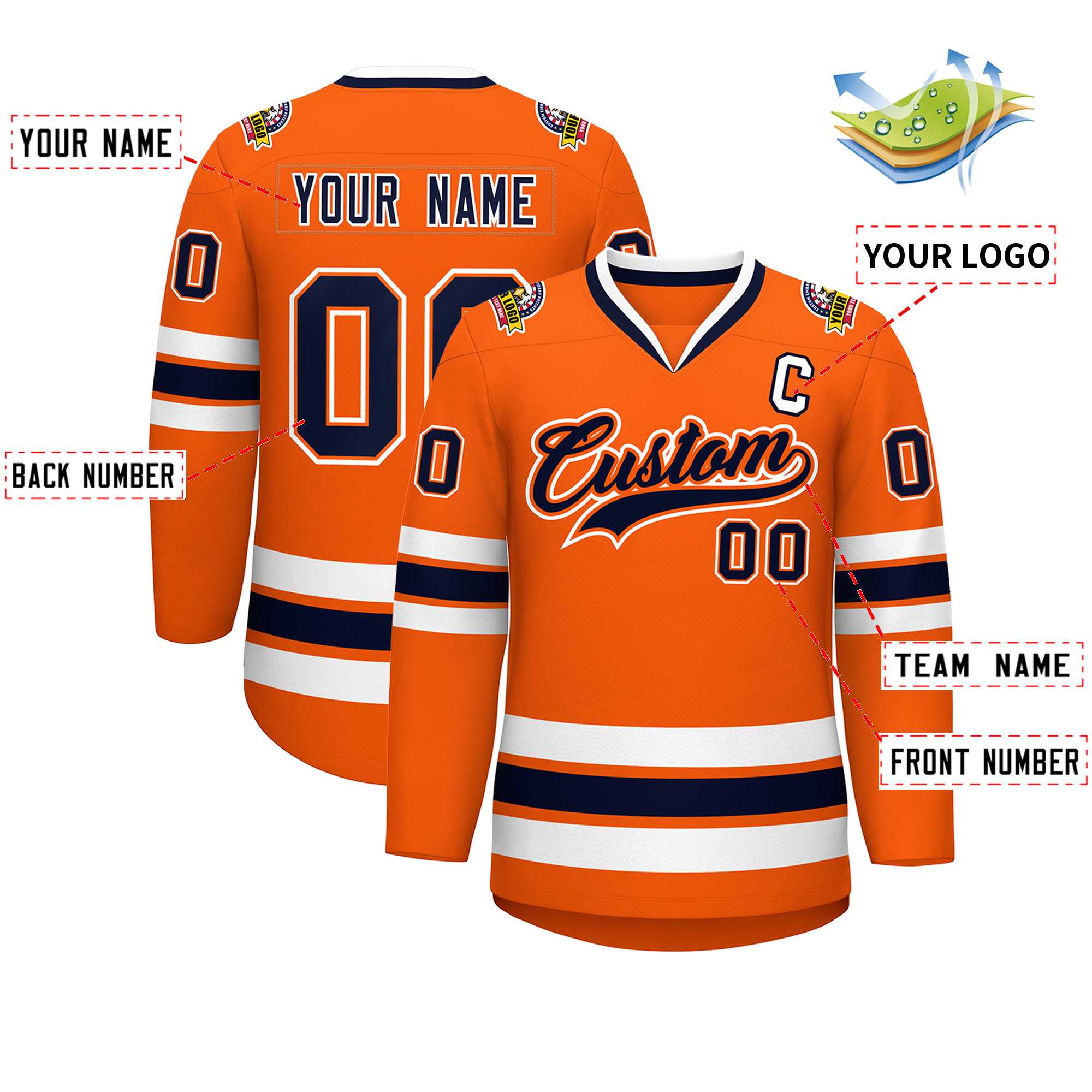 Custom Orange Navy Orange-White Classic Style Hockey Jersey