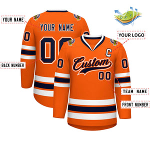 Custom Orange Navy Orange-White Classic Style Hockey Jersey