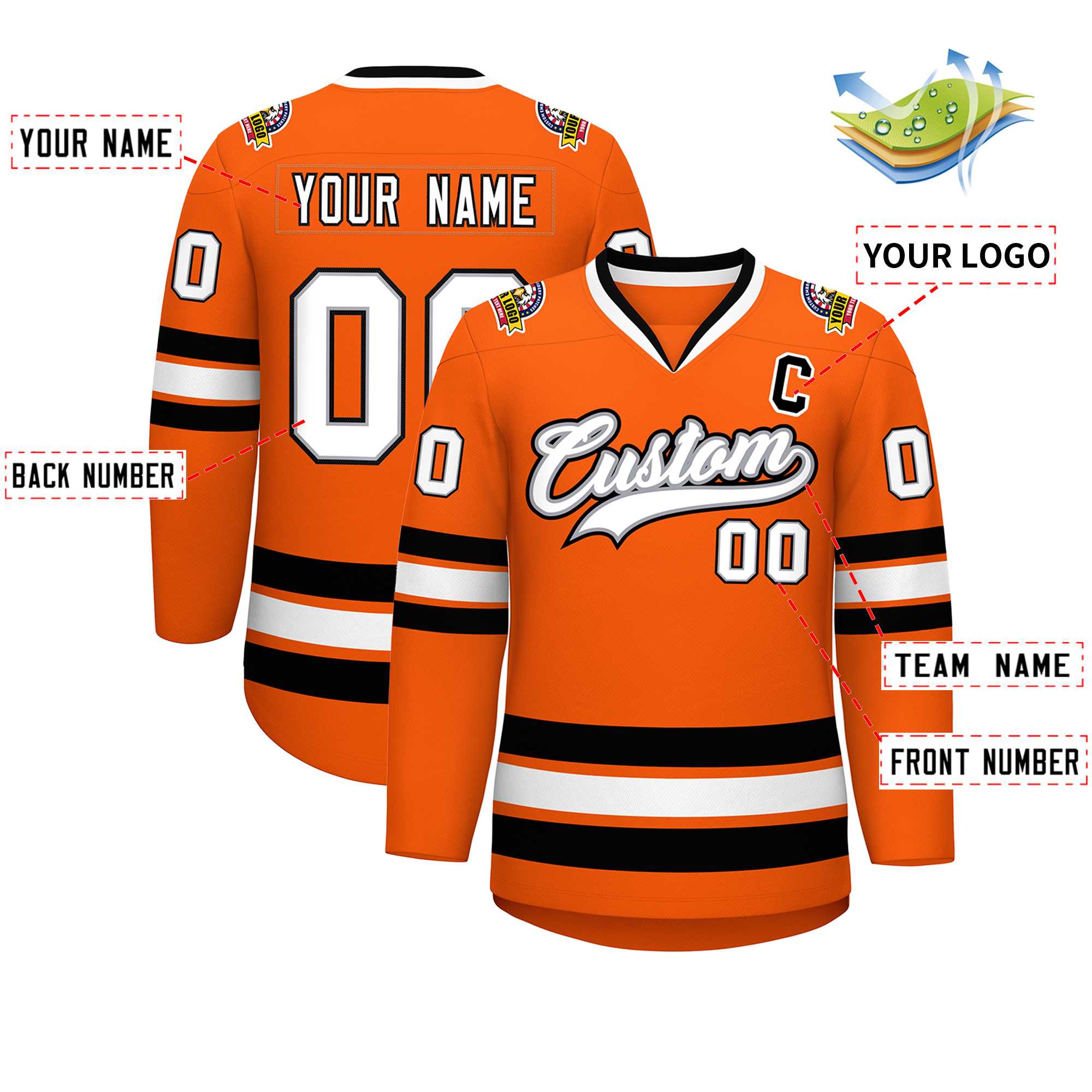 Custom Orange White Gray-Black Classic Style Hockey Jersey