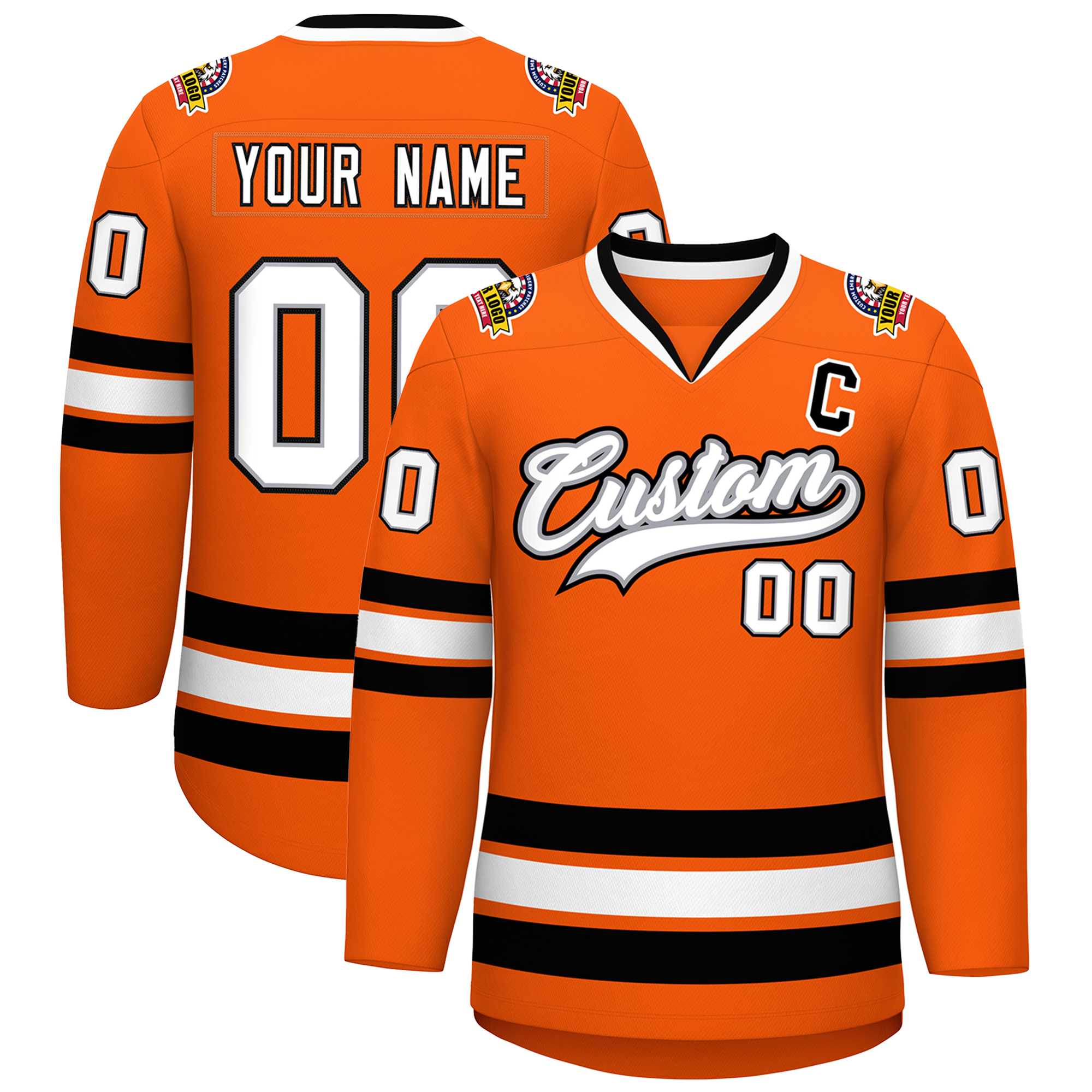 Custom Orange White Gray-Black Classic Style Hockey Jersey