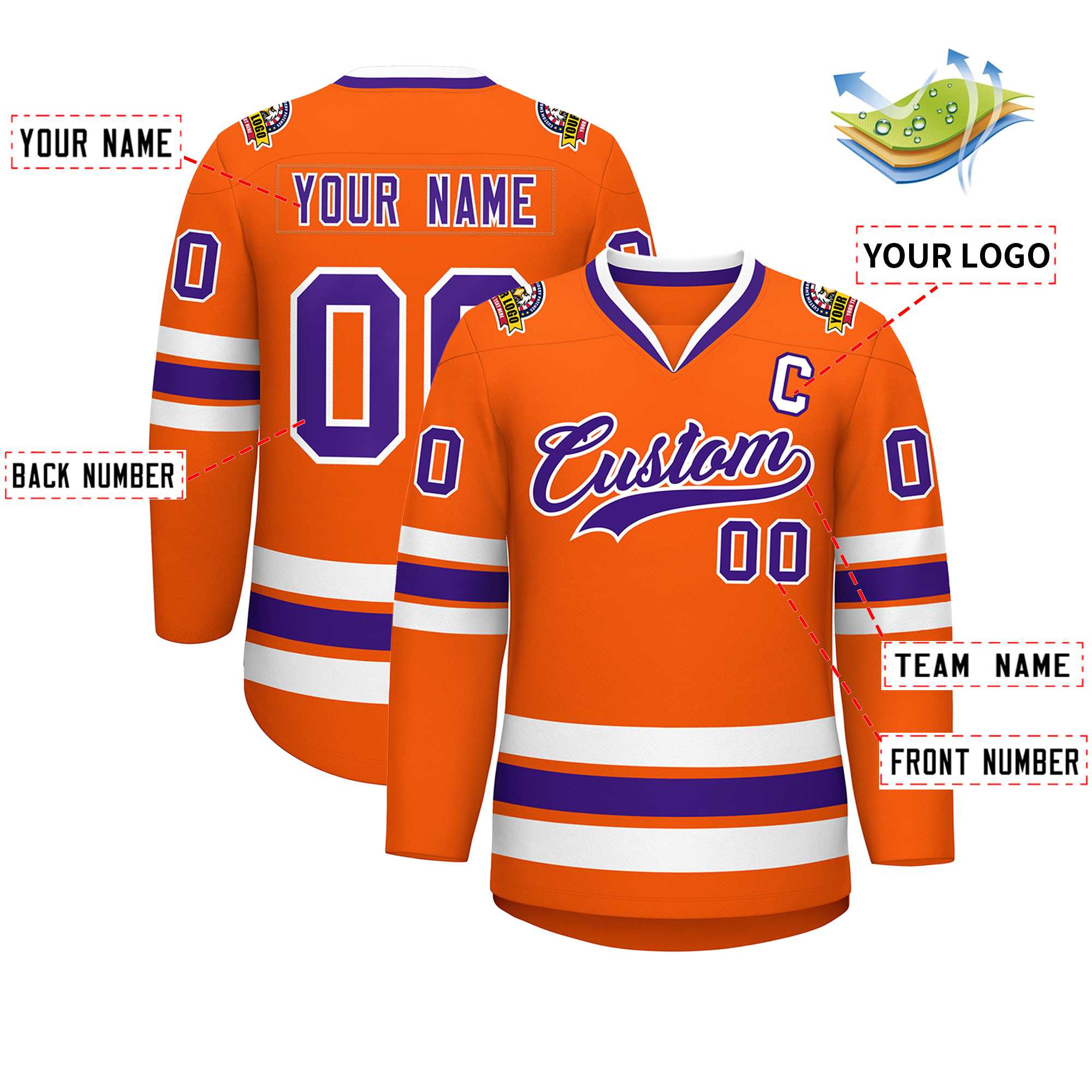 Custom Orange Purple-White Classic Style Hockey Jersey