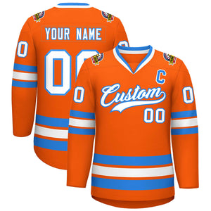 Maillot de hockey de style classique orange blanc-bleu poudre personnalisé