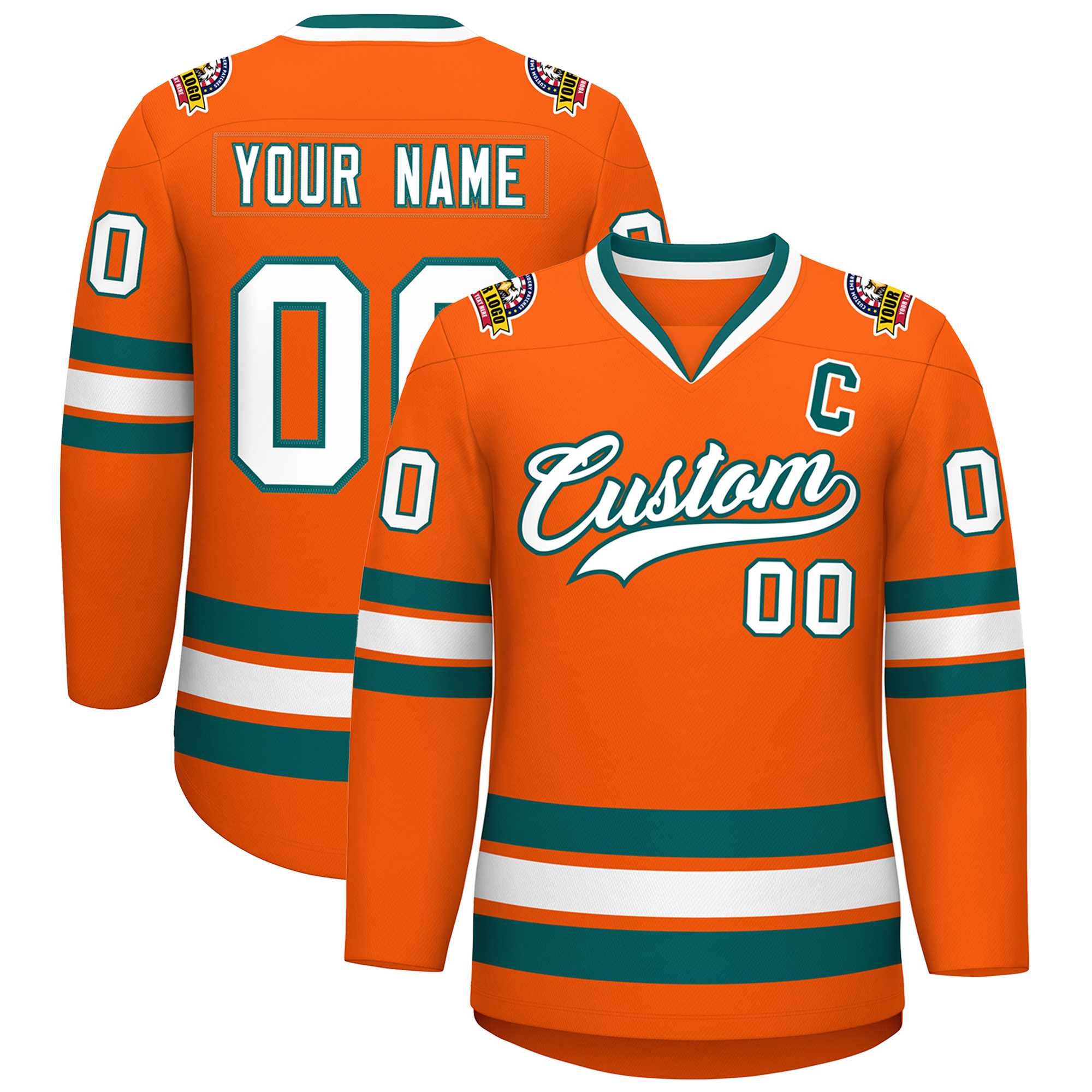 Custom Orange White-Aqua Classic Style Hockey Jersey