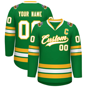 Custom Kelly Green White-Gold Classic Style Hockey Jersey