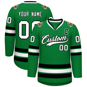 Custom Kelly Green White-Black Classic Style Hockey Jersey