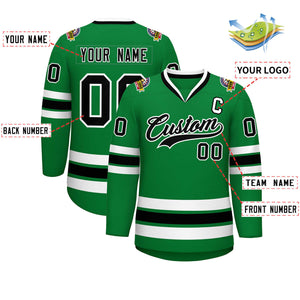 Maillot de hockey de style classique Kelly Green noir-blanc personnalisé