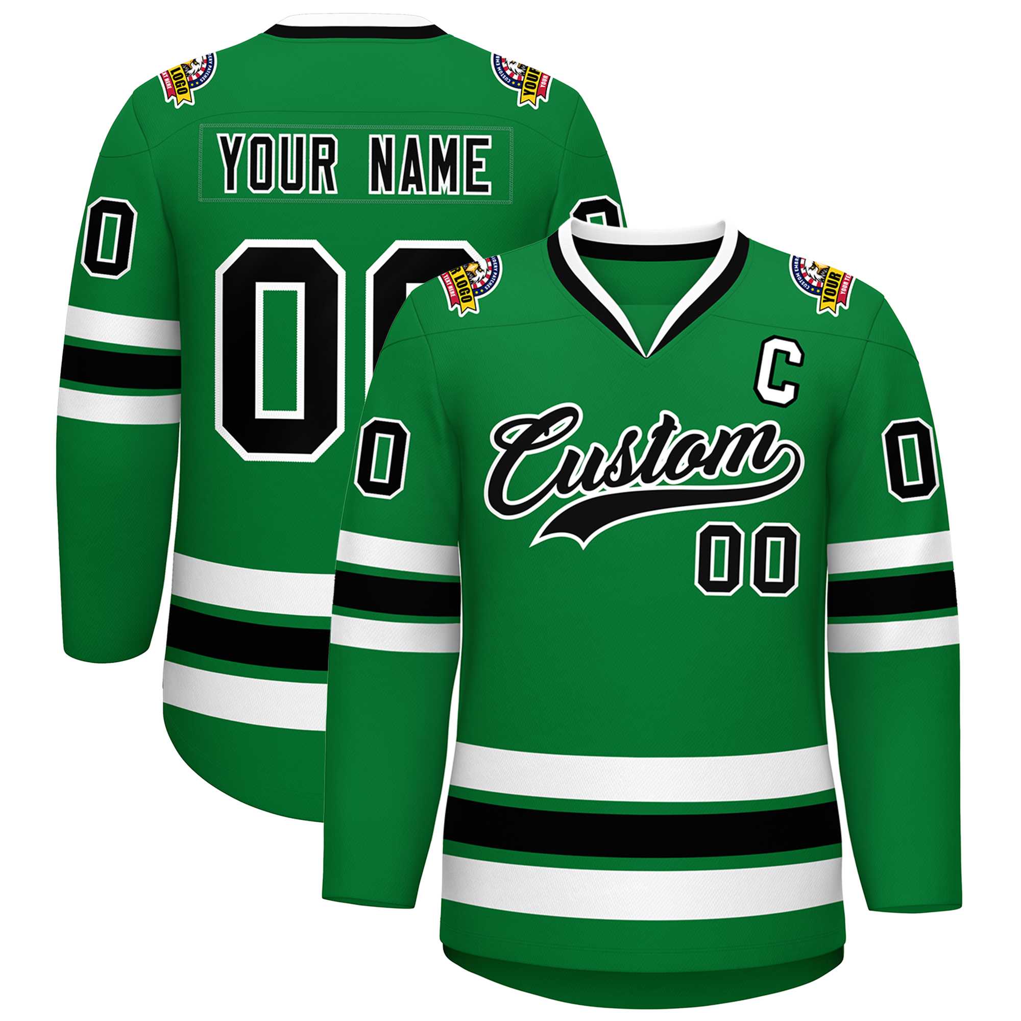 Maillot de hockey de style classique Kelly Green noir-blanc personnalisé