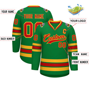 Custom Kelly Green Red-Gold Classic Style Hockey Jersey