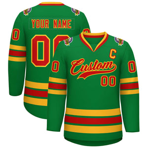 Custom Kelly Green Red-Gold Classic Style Hockey Jersey