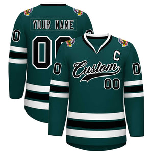 Custom Midnight Green Black-White Classic Style Hockey Jersey