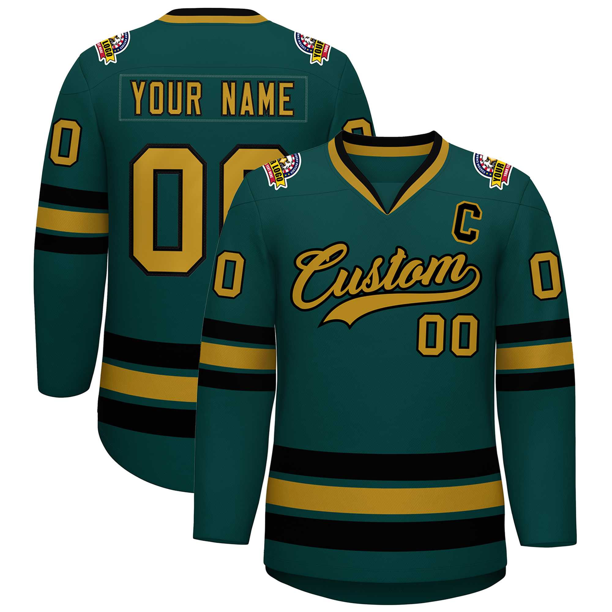 Custom Midnight Green Old Gold-Black Classic Style Hockey Jersey