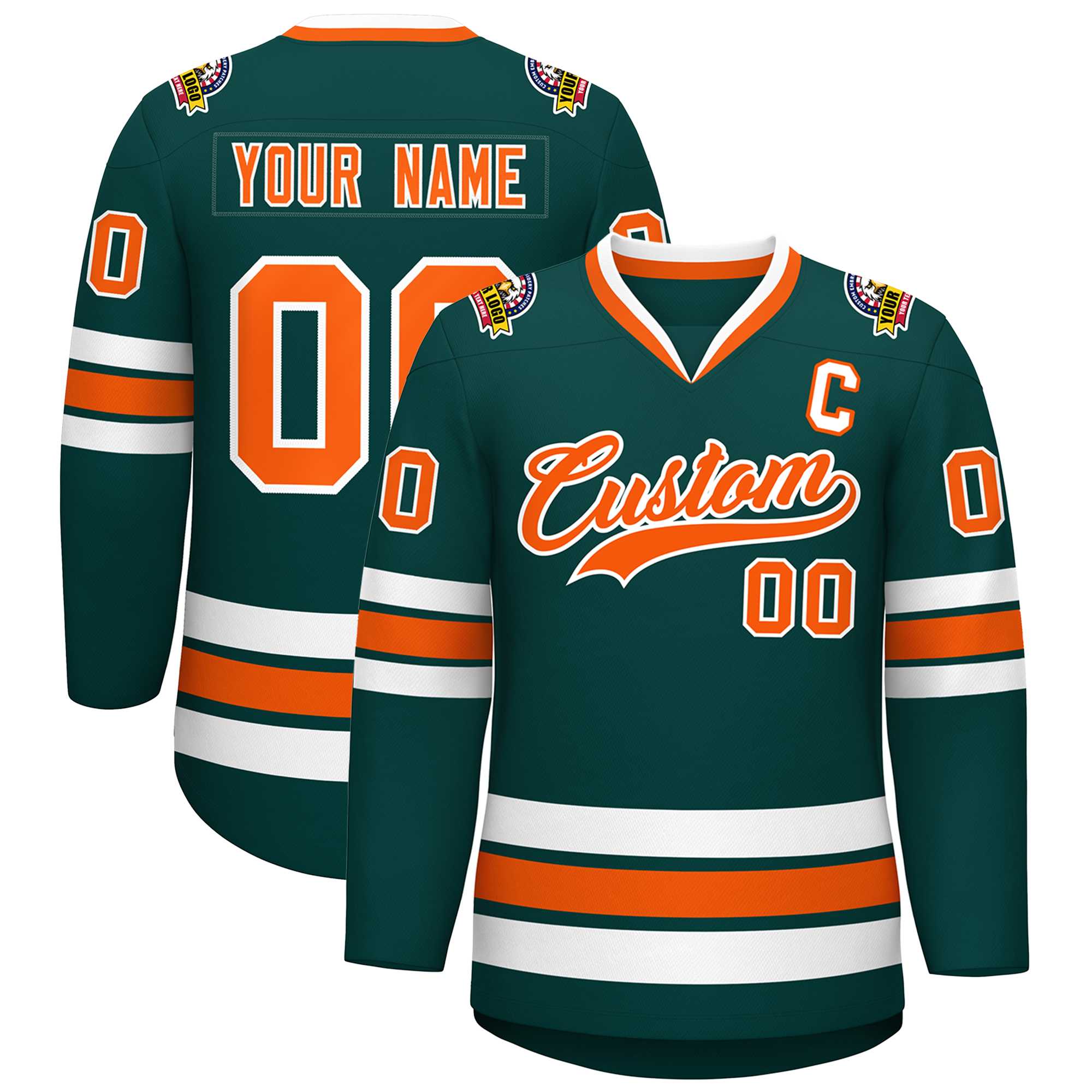 Custom Midnight Green Orange-White Classic Style Hockey Jersey