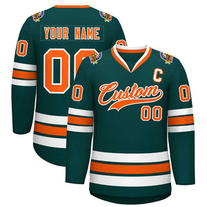 Maillot de hockey de style classique personnalisé vert minuit orange-blanc