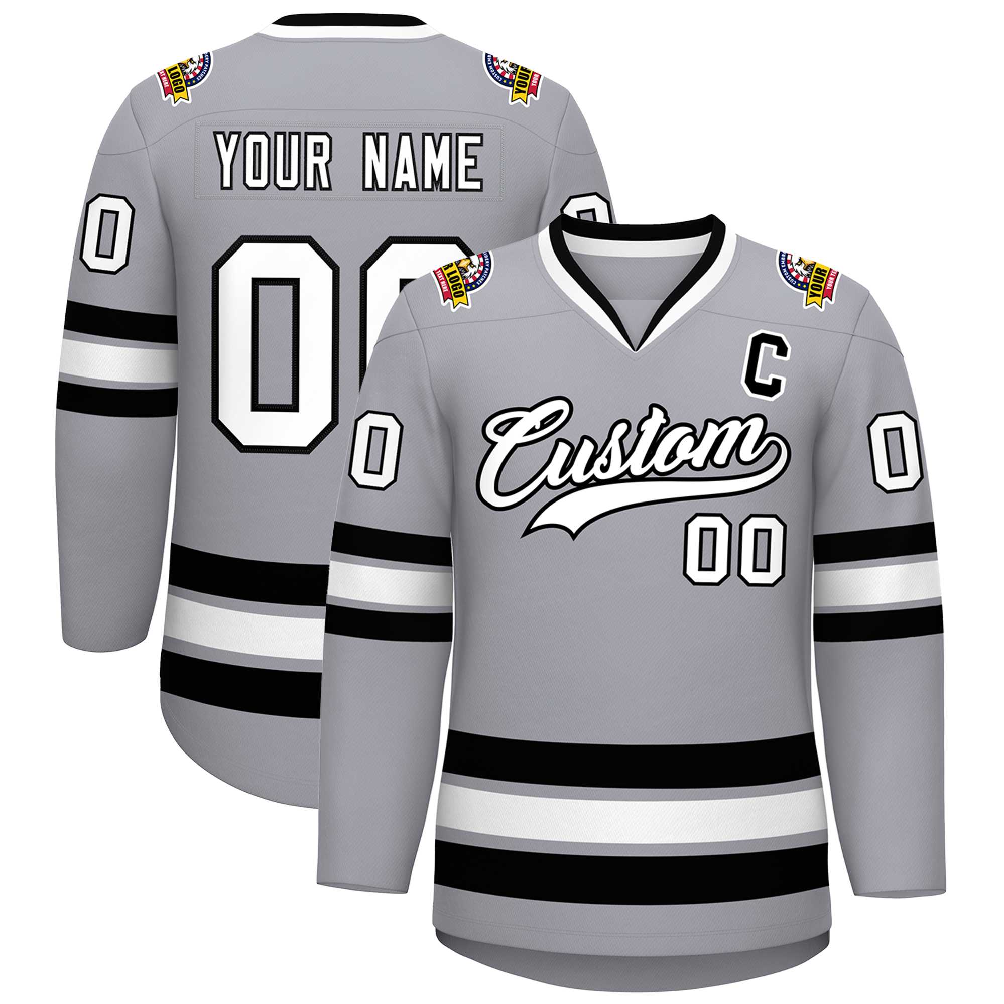 Custom Gray White-Black Classic Style Hockey Jersey