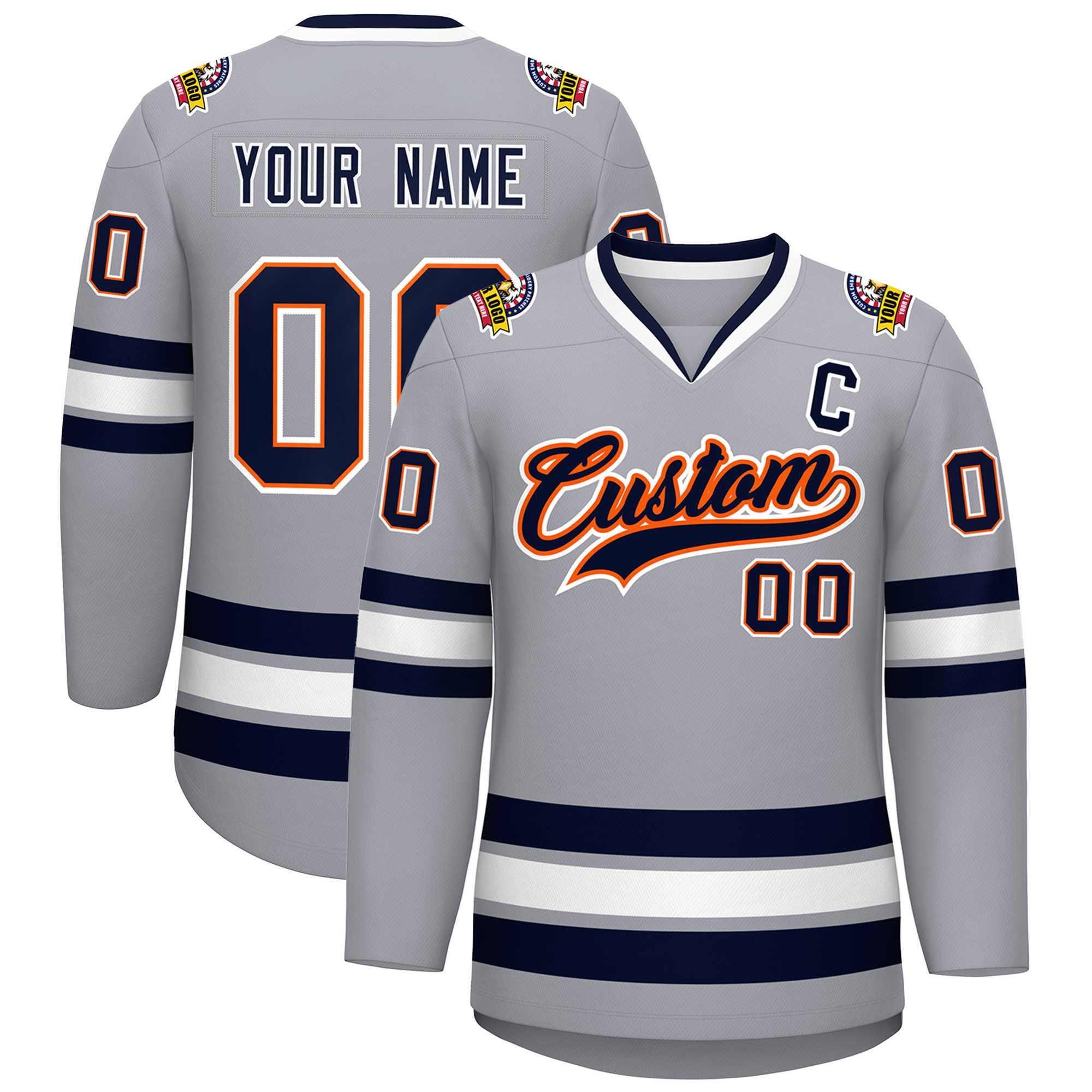 Custom Gray Navy Orange-White Classic Style Hockey Jersey