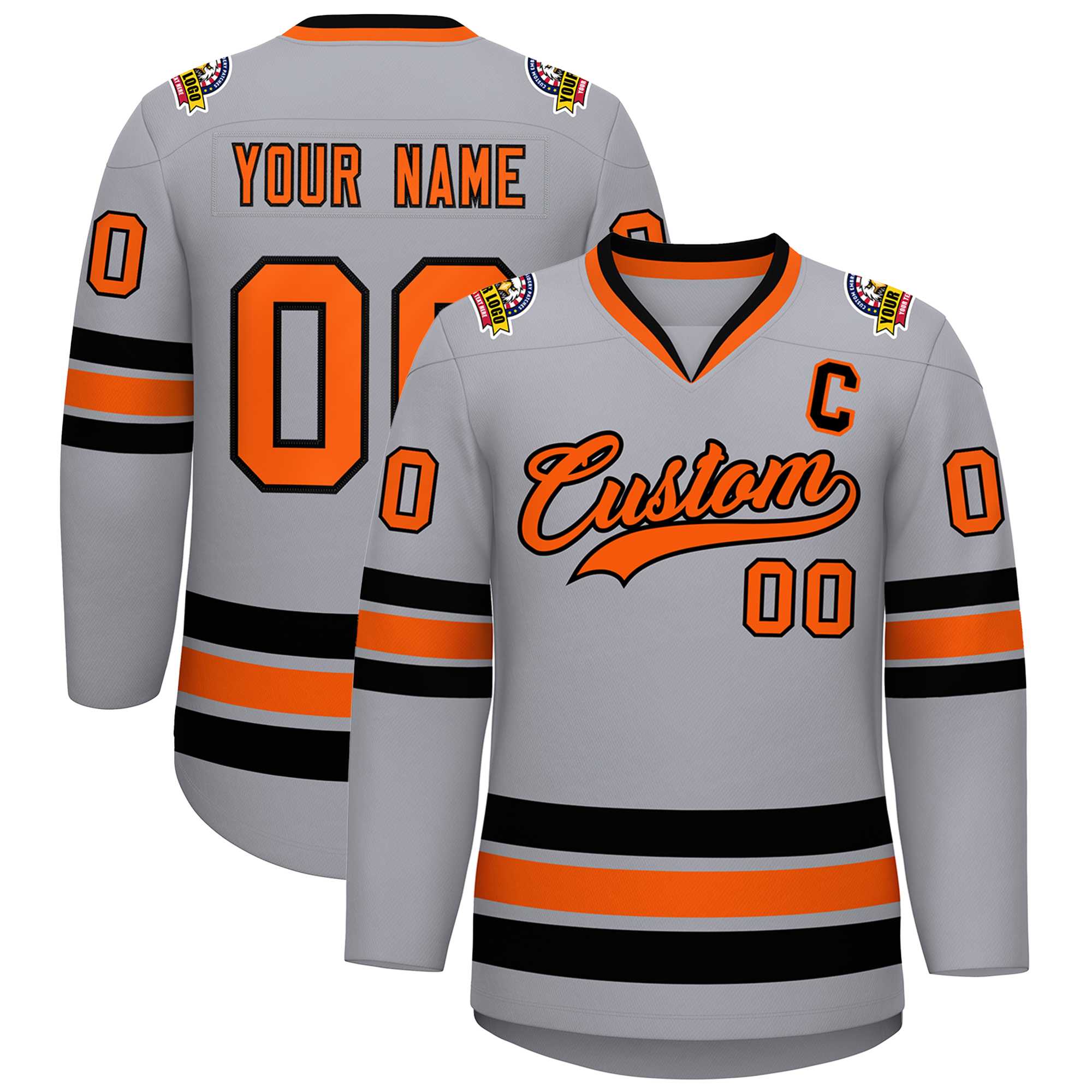 Custom Gray Orange-Black Classic Style Hockey Jersey