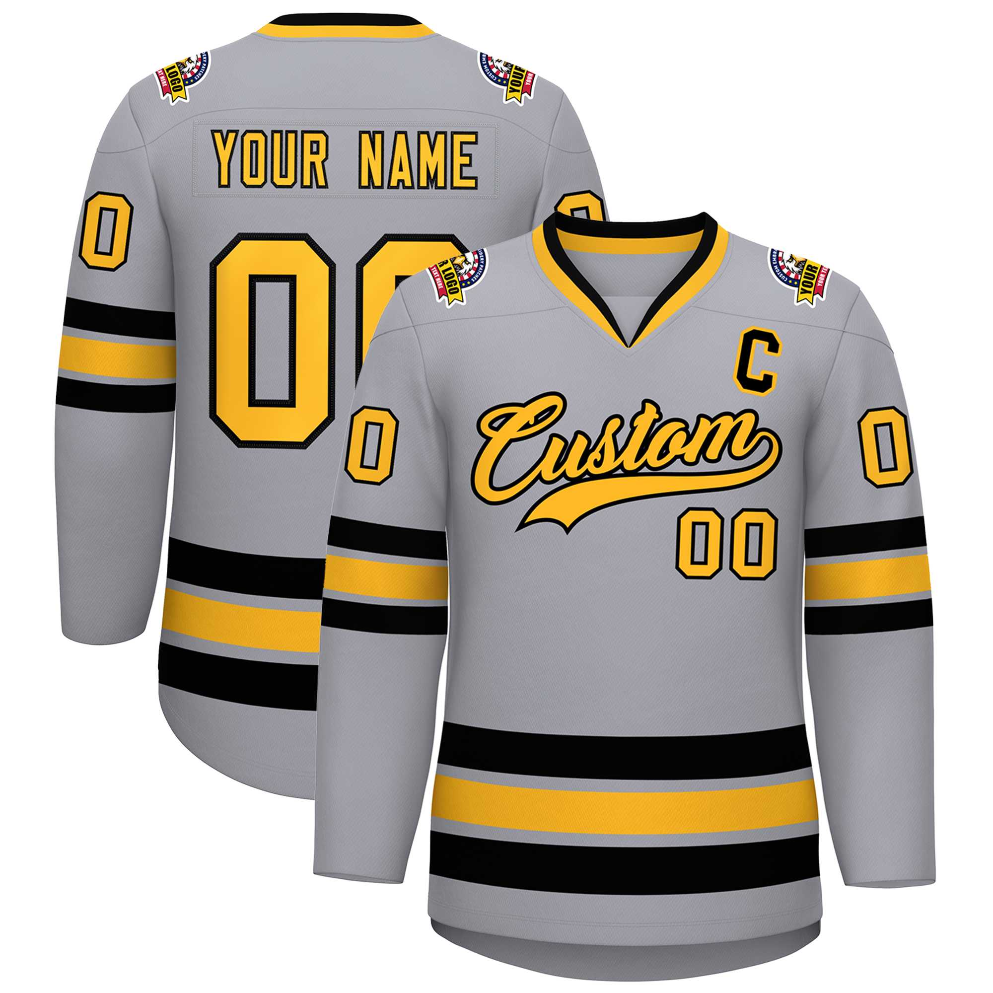 Custom Gray Gold-Black Classic Style Hockey Jersey