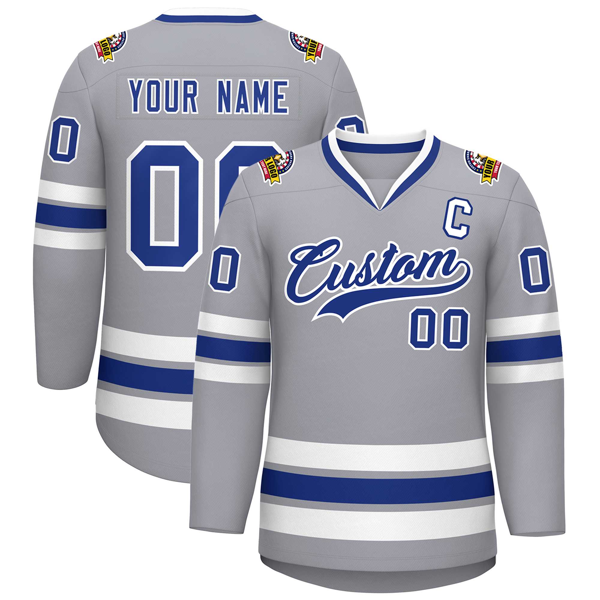 Custom Gray Royal-White Classic Style Hockey Jersey