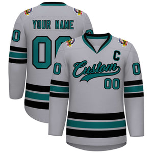 Maillot de hockey de style classique gris Aqua-noir personnalisé