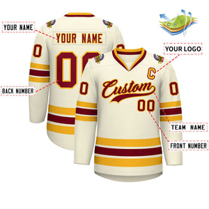 Custom Khaki Crimson-Gold Classic Style Hockey Jersey