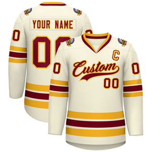 Custom Khaki Crimson-Gold Classic Style Hockey Jersey