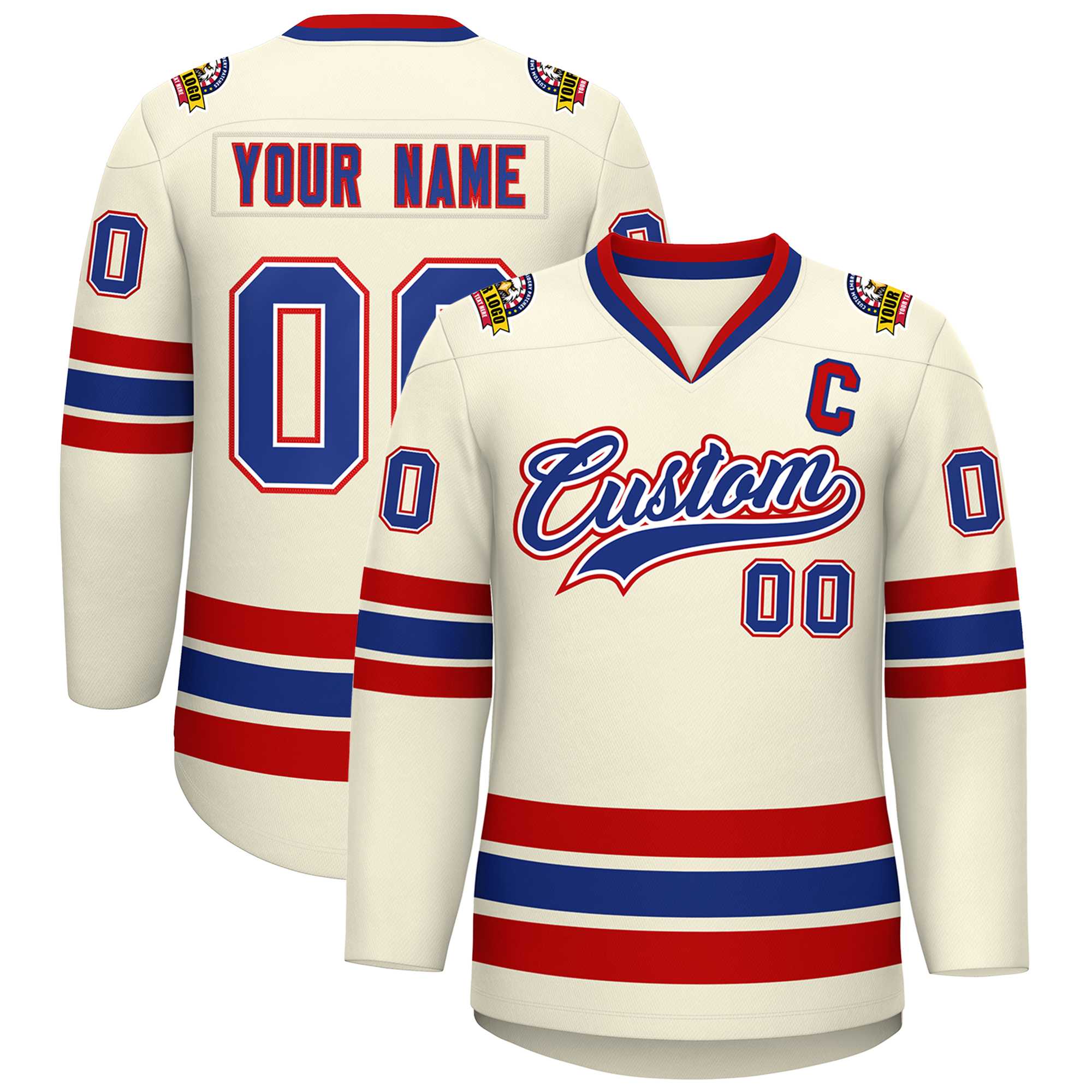 Custom Khaki Royal White-Red Classic Style Hockey Jersey