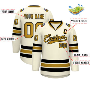 Custom Khaki Old Gold-Black Classic Style Hockey Jersey