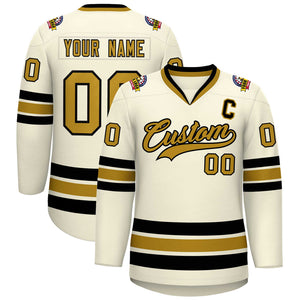 Custom Khaki Old Gold-Black Classic Style Hockey Jersey