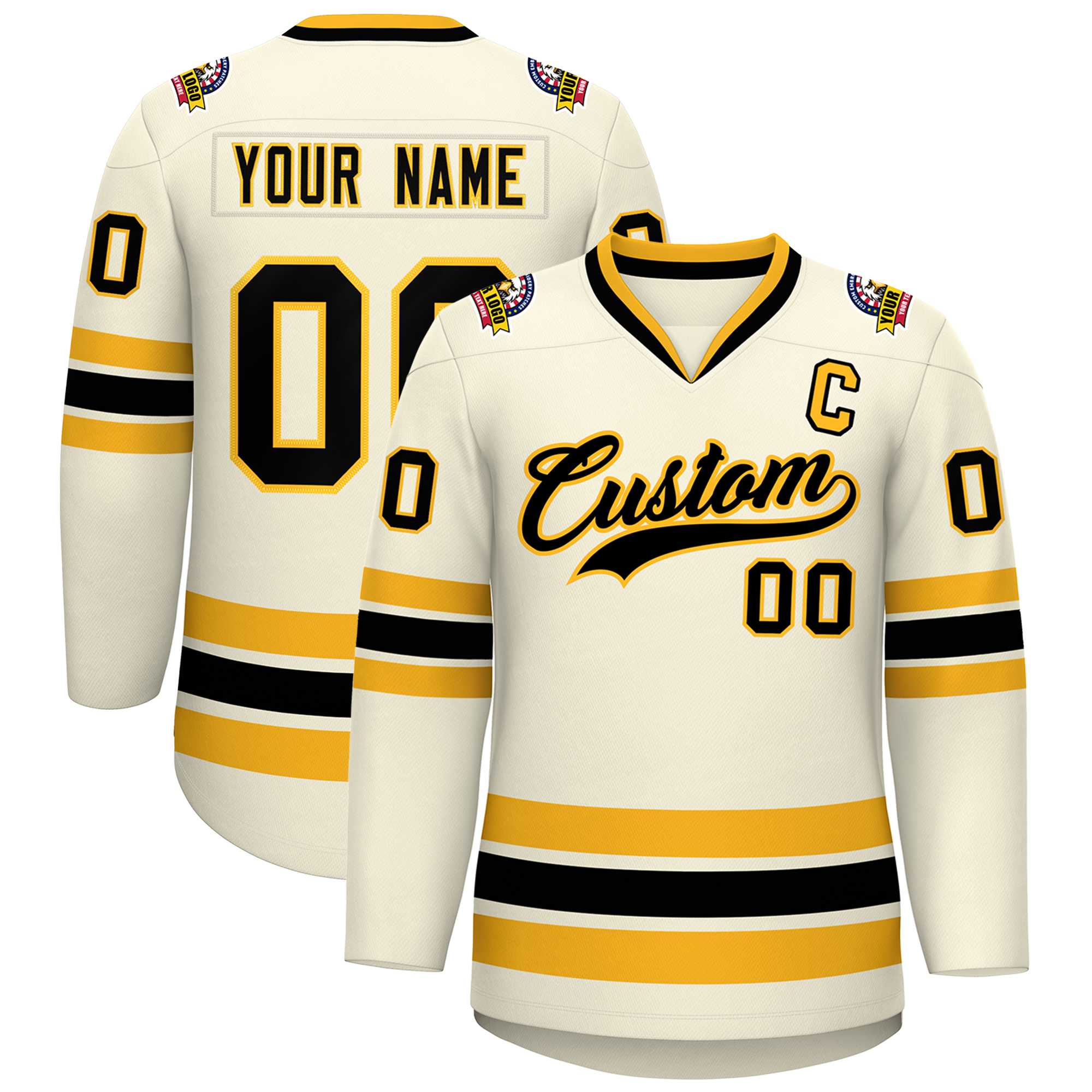 Custom Khaki Black-Gold Classic Style Hockey Jersey