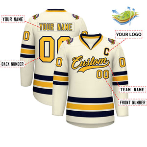 Custom Khaki Gold-Navy Classic Style Hockey Jersey