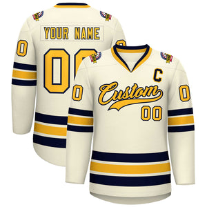 Custom Khaki Gold-Navy Classic Style Hockey Jersey