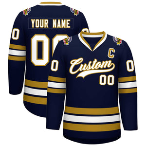 Custom Navy White-Old Gold Classic Style Hockey Jersey