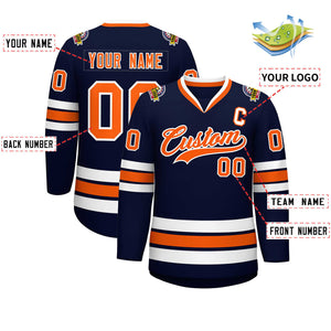 Custom Navy Orange-White Classic Style Hockey Jersey