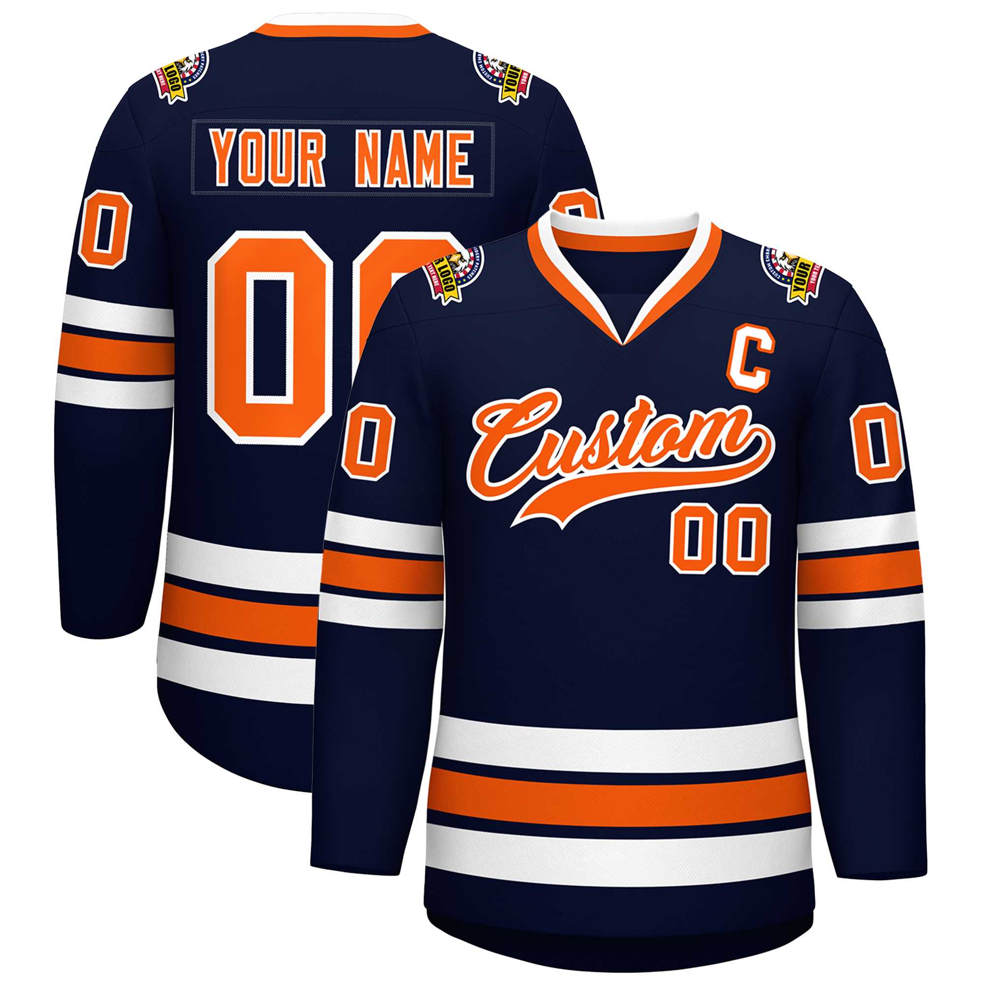 Custom Navy Orange-White Classic Style Hockey Jersey