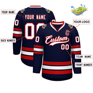 Custom Navy White-Red Classic Style Hockey Jersey