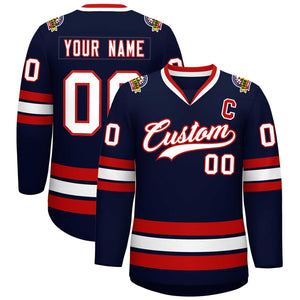 Custom Navy White-Red Classic Style Hockey Jersey