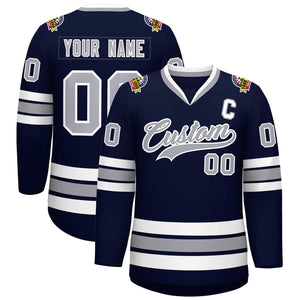 Custom Navy Gray-White Classic Style Hockey Jersey