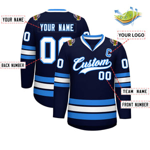 Custom Navy White-Powder Blue Classic Style Hockey Jersey