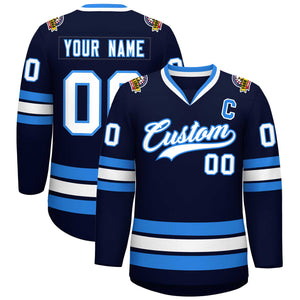 Custom Navy White-Powder Blue Classic Style Hockey Jersey