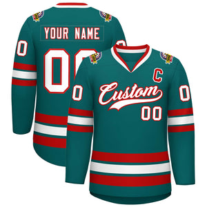 Custom Aqua White-Red Classic Style Hockey Jersey