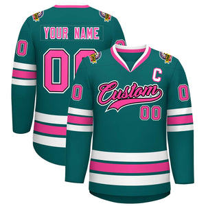 Custom Aqua Pink Black-White Classic Style Hockey Jersey