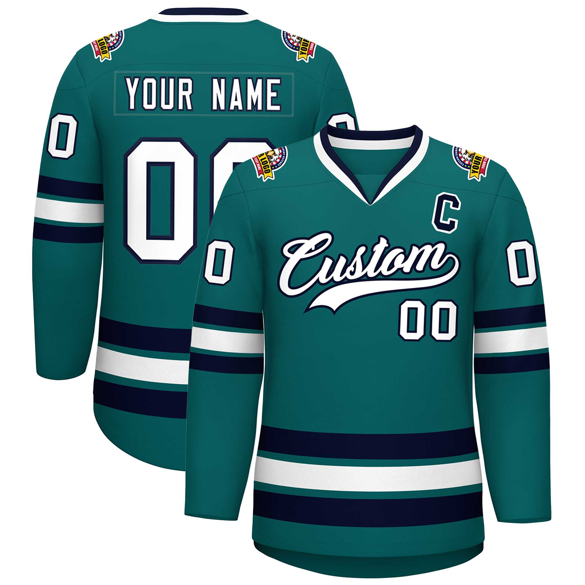 Maillot de hockey de style classique Aqua blanc-marine personnalisé