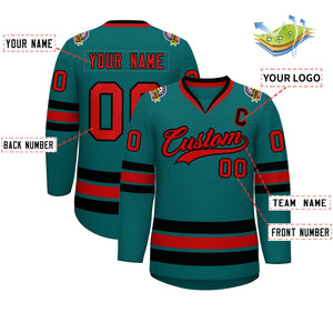 Custom Aqua Red-Black Classic Style Hockey Jersey